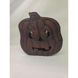 Collectible Vintage Metal Tealight Halloween Orange Pumpkin Decor Antique